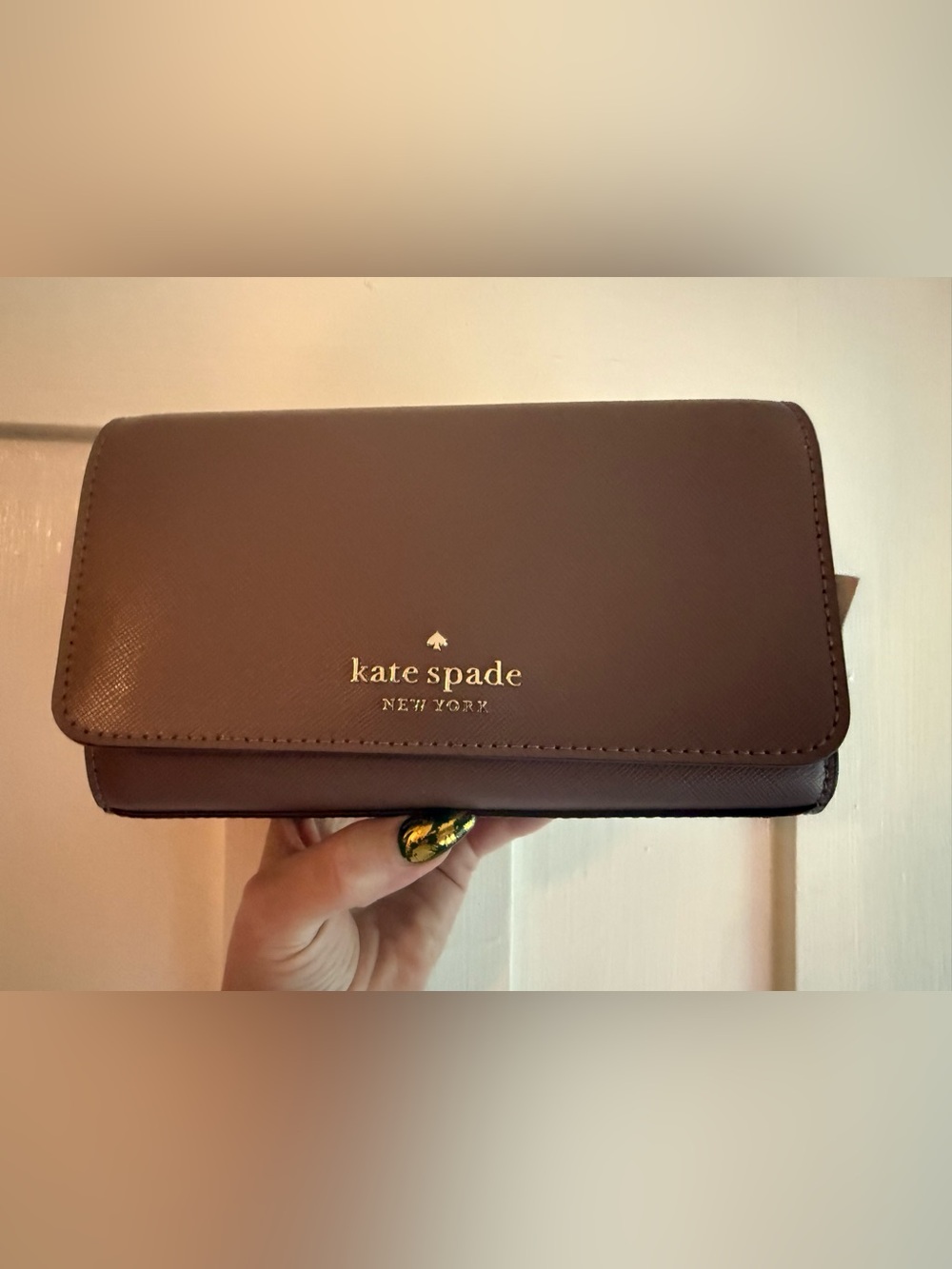 kate spade brown leather crossbody with gold logo